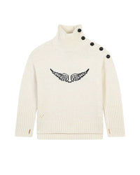 Pull col montant en laine - Écru Chiné