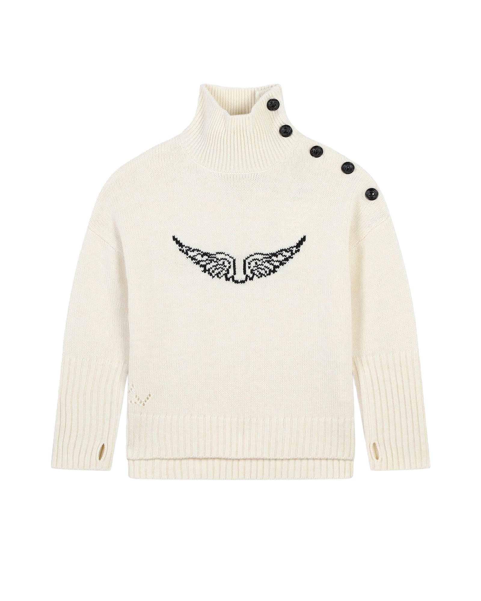 Pull col montant en laine - Écru Chiné