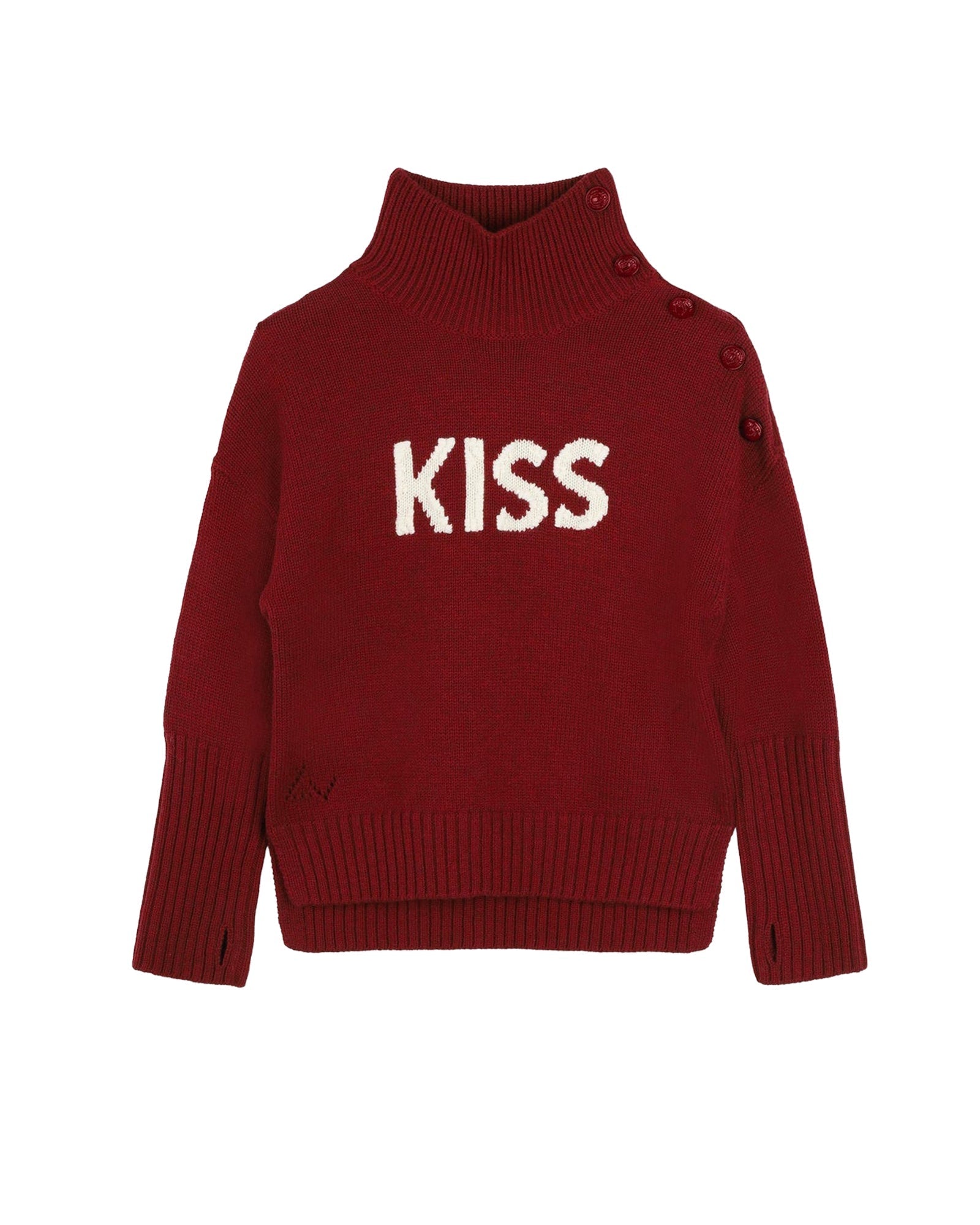 Pull col montant en laine - Rouge Chiné