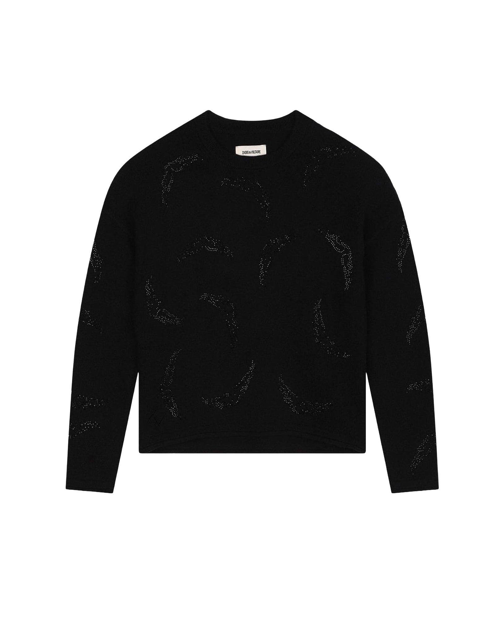 Pull à détails strass en laine - Black