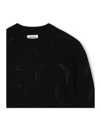 Pull à détails strass en laine - Black