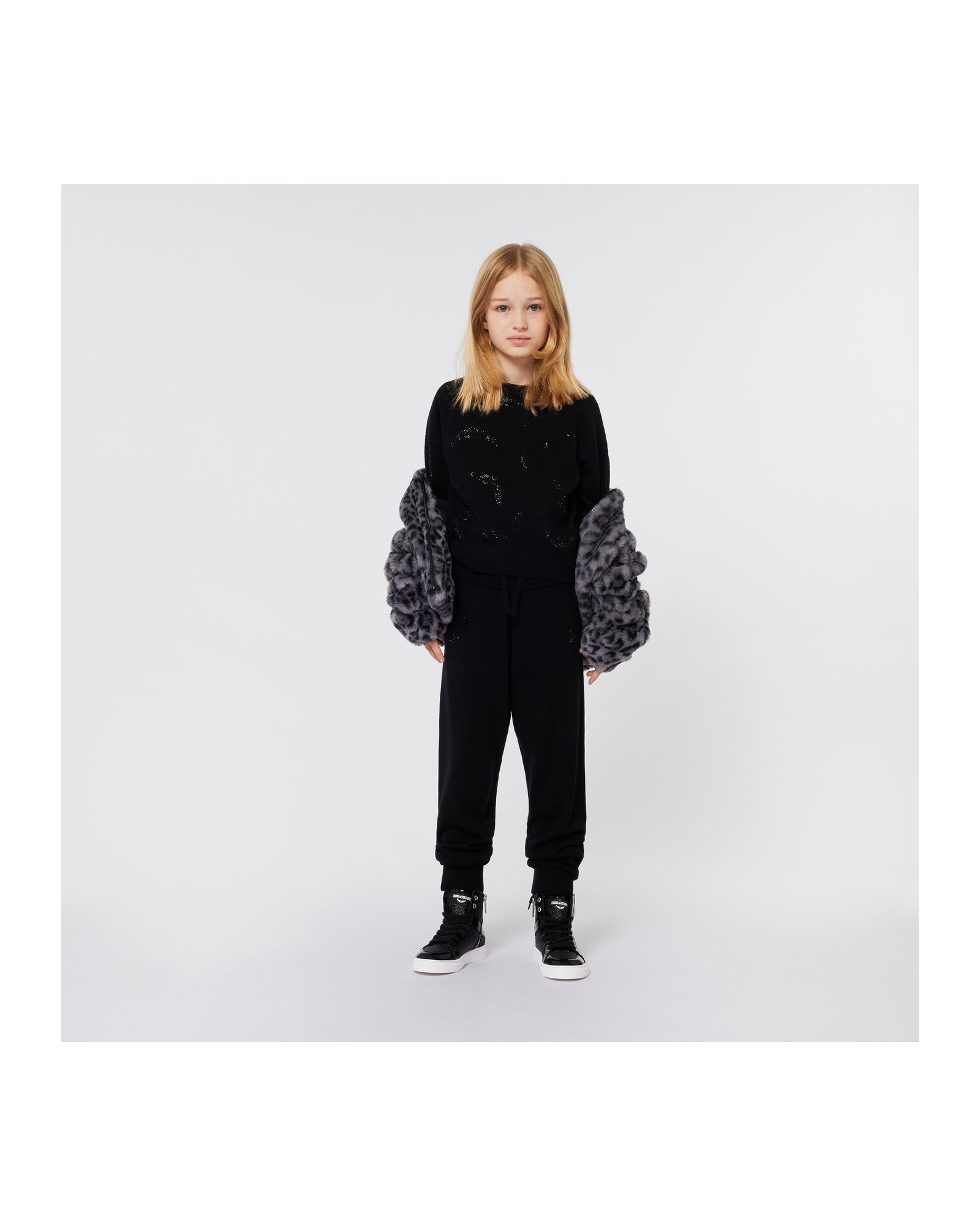 Pull à détails strass en laine - Black