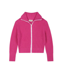 Wool jacquard zip cardigan - Fuchsia pink