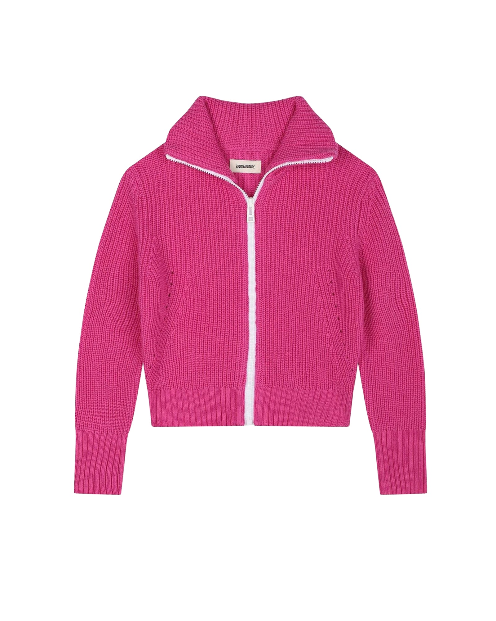 Wool jacquard zip cardigan - Fuchsia pink