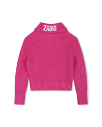 Wool jacquard zip cardigan - Fuchsia pink