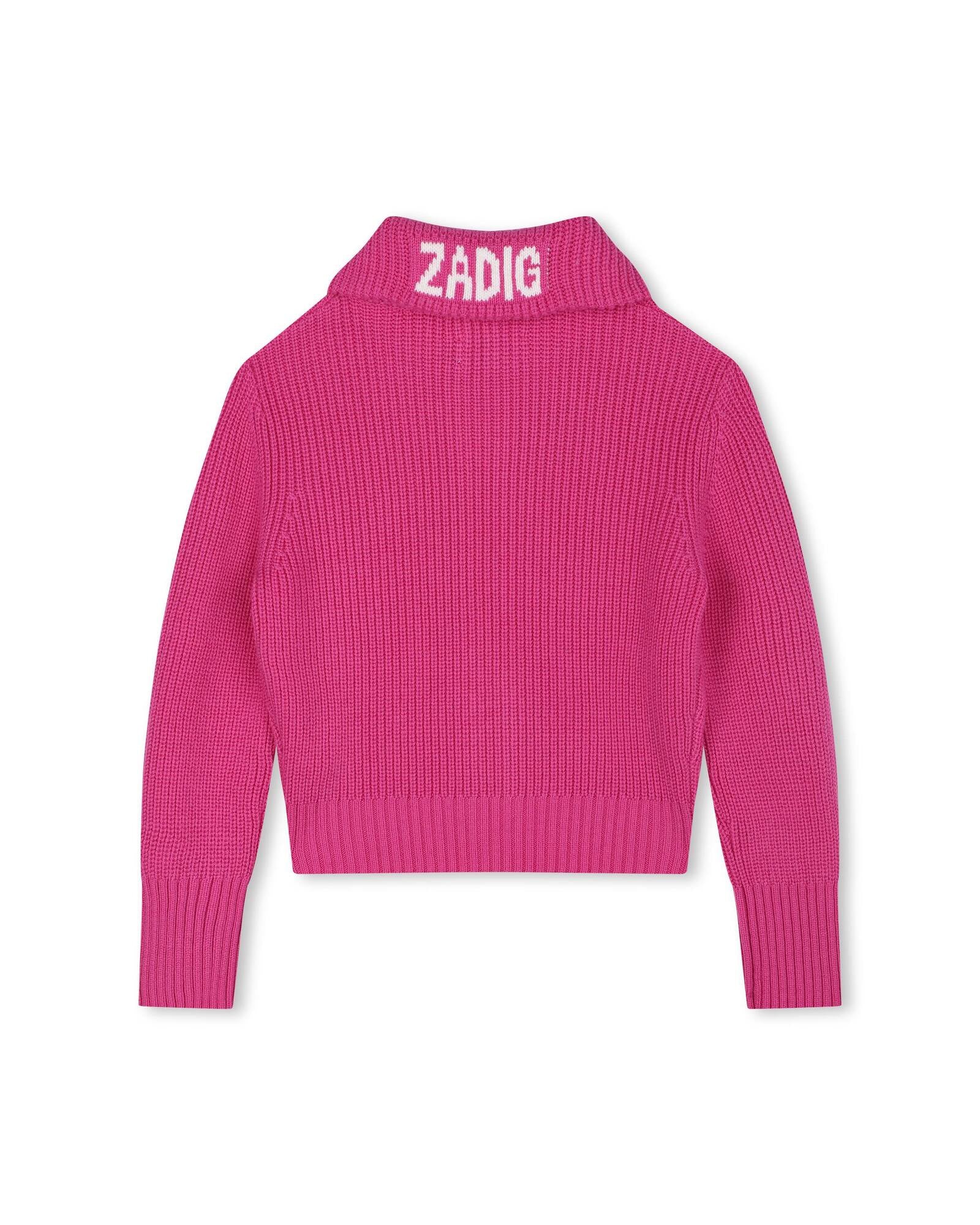 Wool jacquard zip cardigan - Fuchsia pink