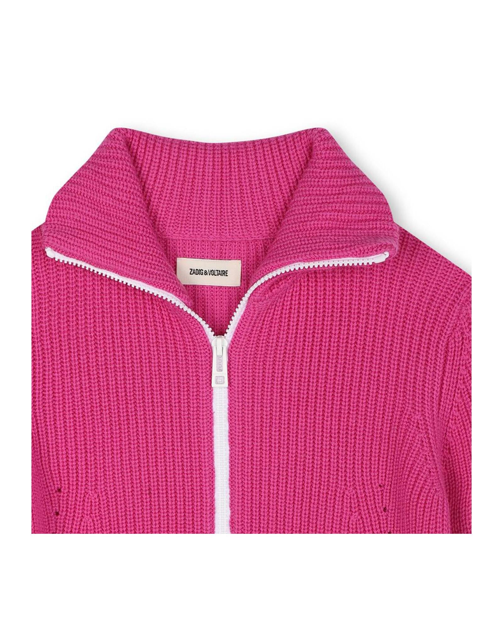 Wool jacquard zip cardigan - Fuchsia pink