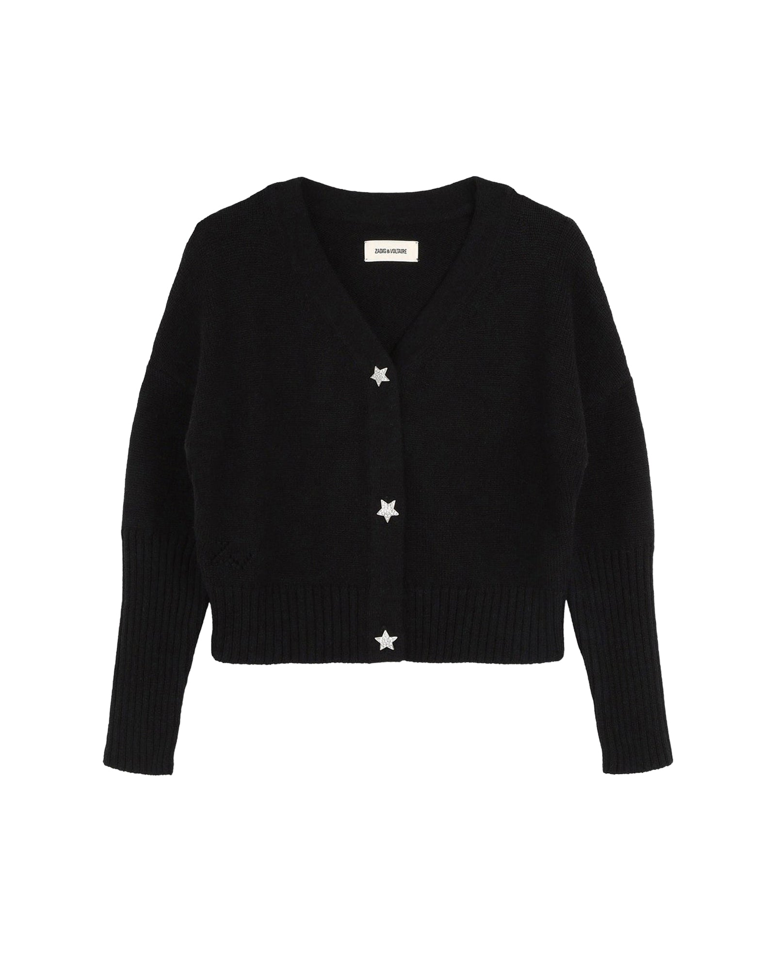Cardigan col V à boutons en laine - Black