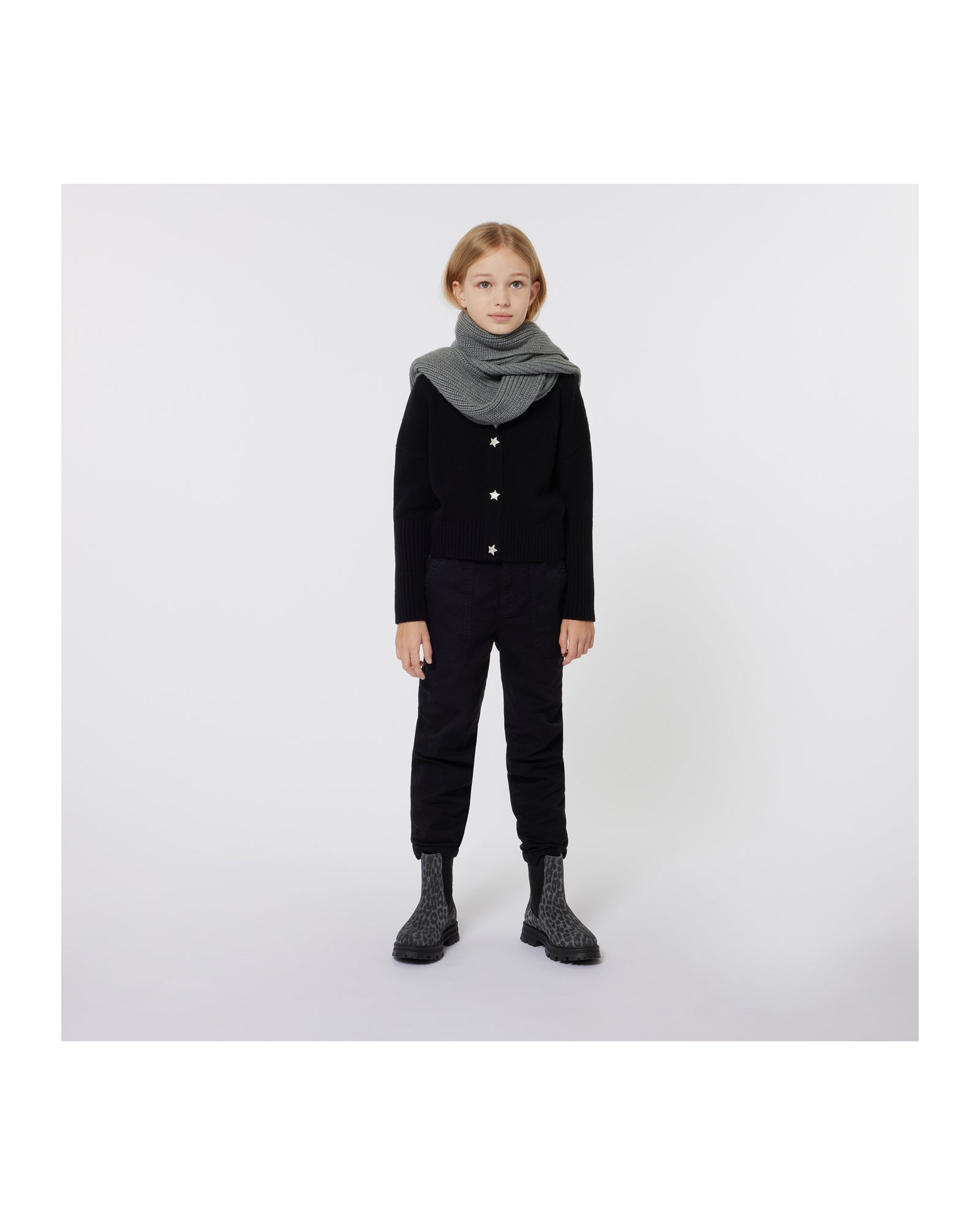 Cardigan col V à boutons en laine - Black