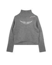 Pull col montant en laine - Gris Chiné
