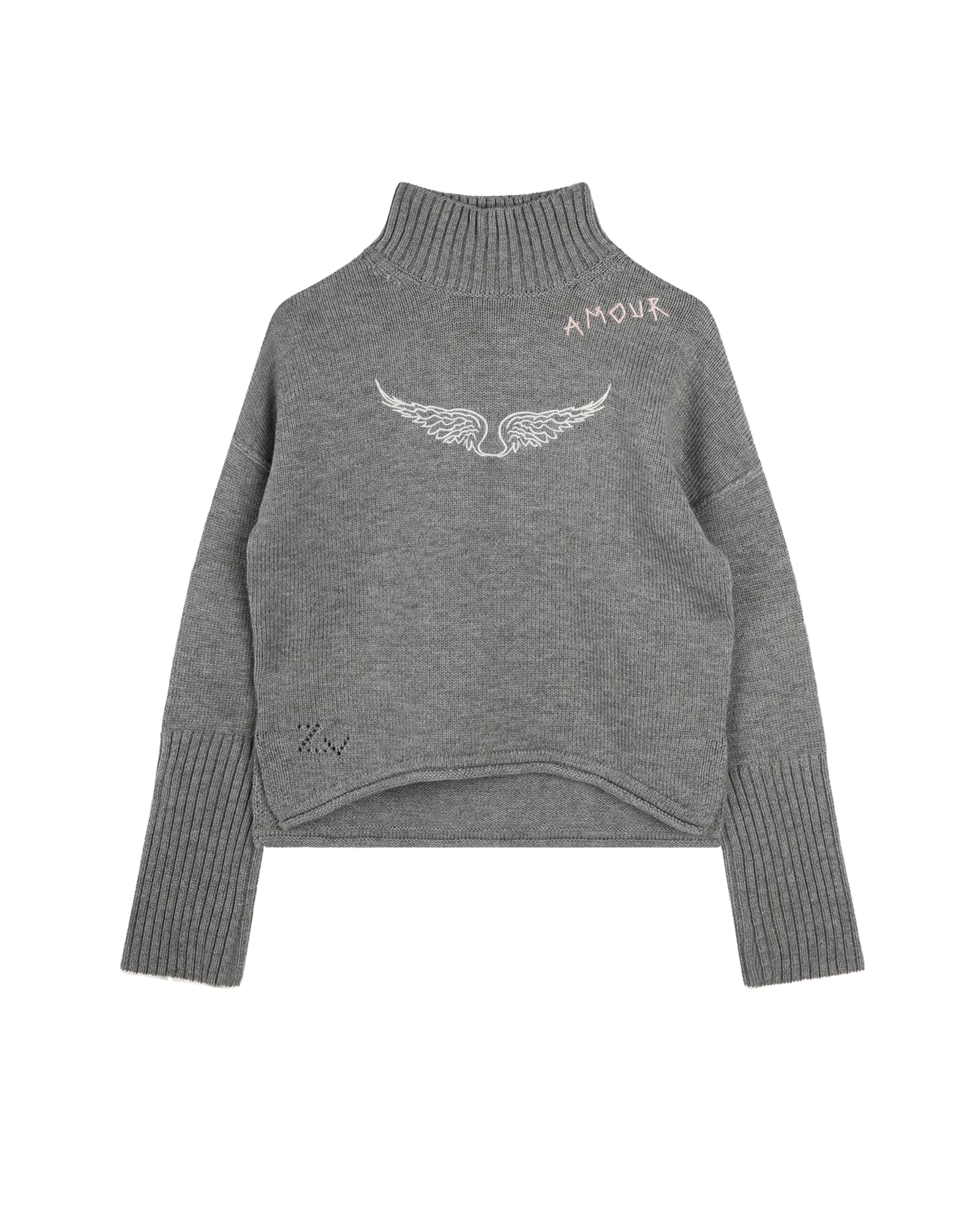 Pull col montant en laine - Gris Chiné