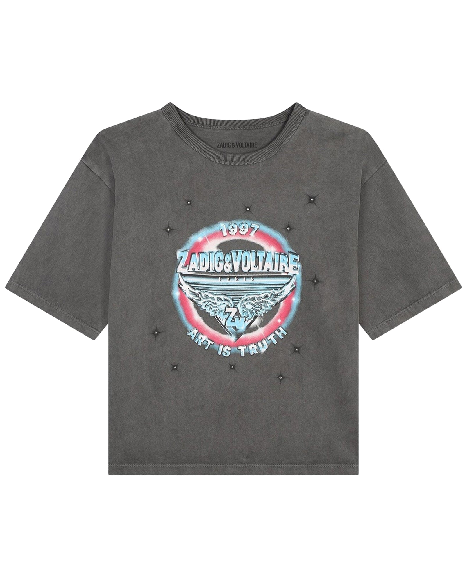 Short-sleeved T-shirt with cotton illustrations - Black