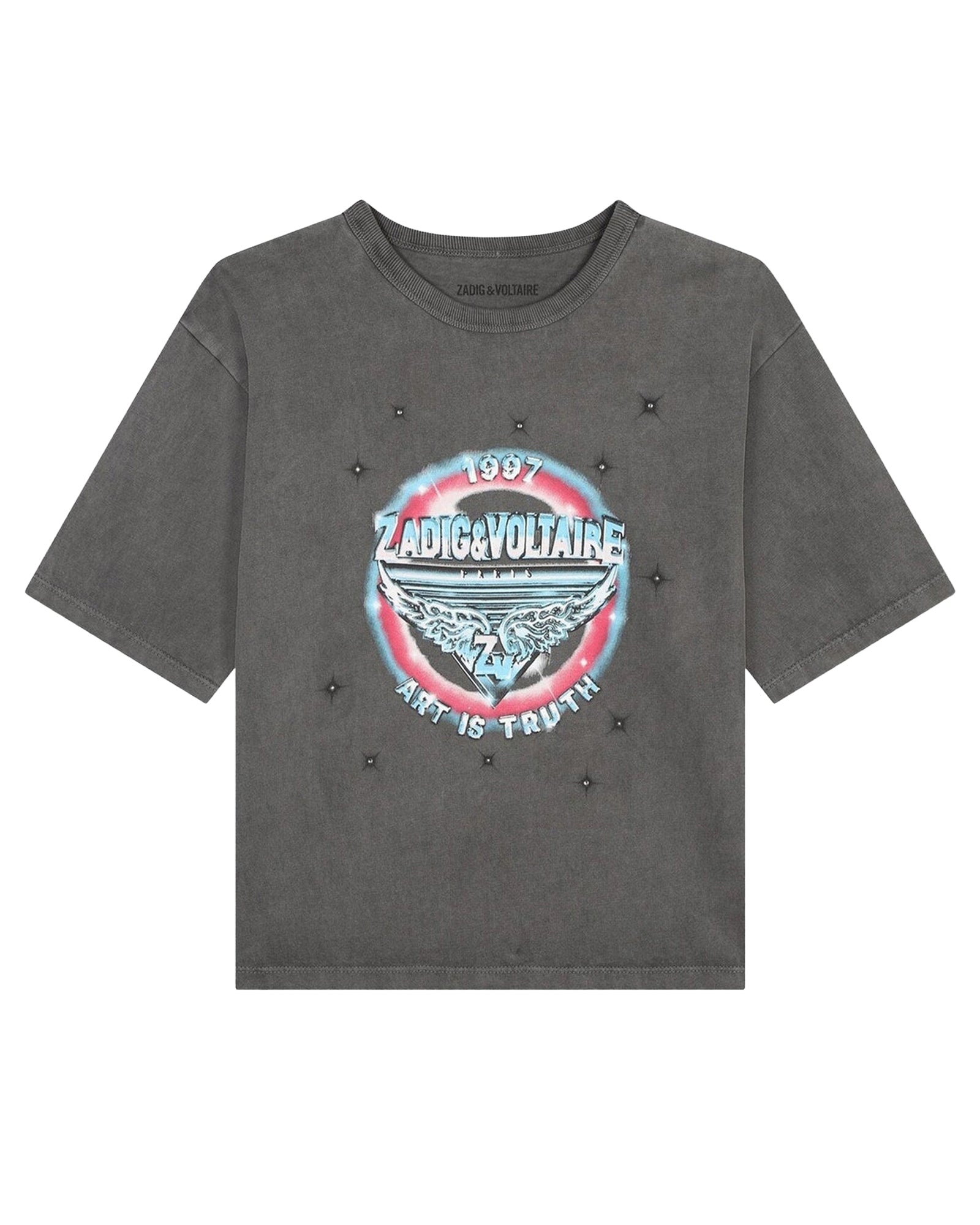 Short-sleeved cotton T-shirt with illustrations - Black