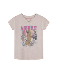 Short-sleeved T-shirt with cotton illustrations - Litchi