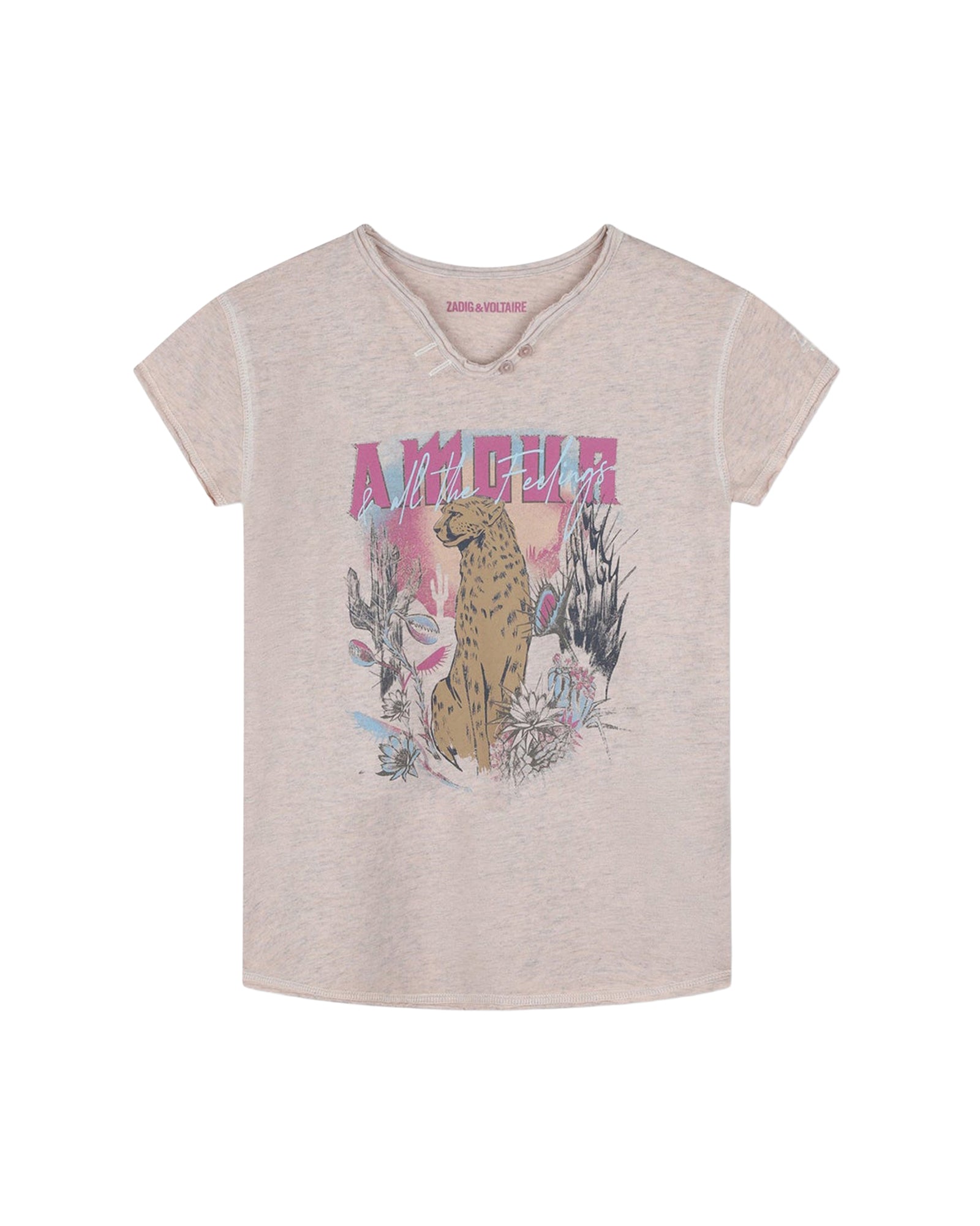 Short-sleeved T-shirt with cotton illustrations - Litchi