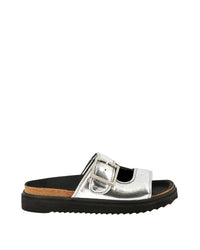 Sandales métallisé avec fermeture à boucle en cuir - Silver