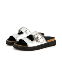 Sandales métallisé avec fermeture à boucle en cuir - Silver