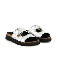 Sandales métallisé avec fermeture à boucle en cuir - Silver