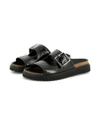 Sandals with buckle fastening in leather - Black