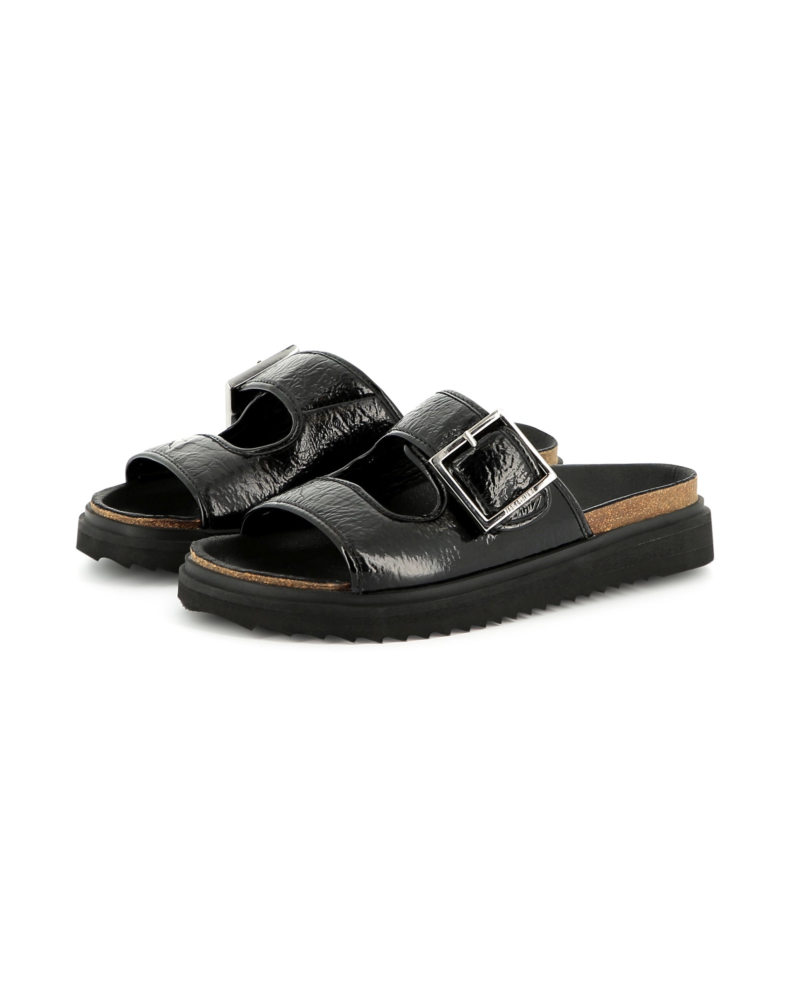 Sandals with buckle fastening in leather - Black