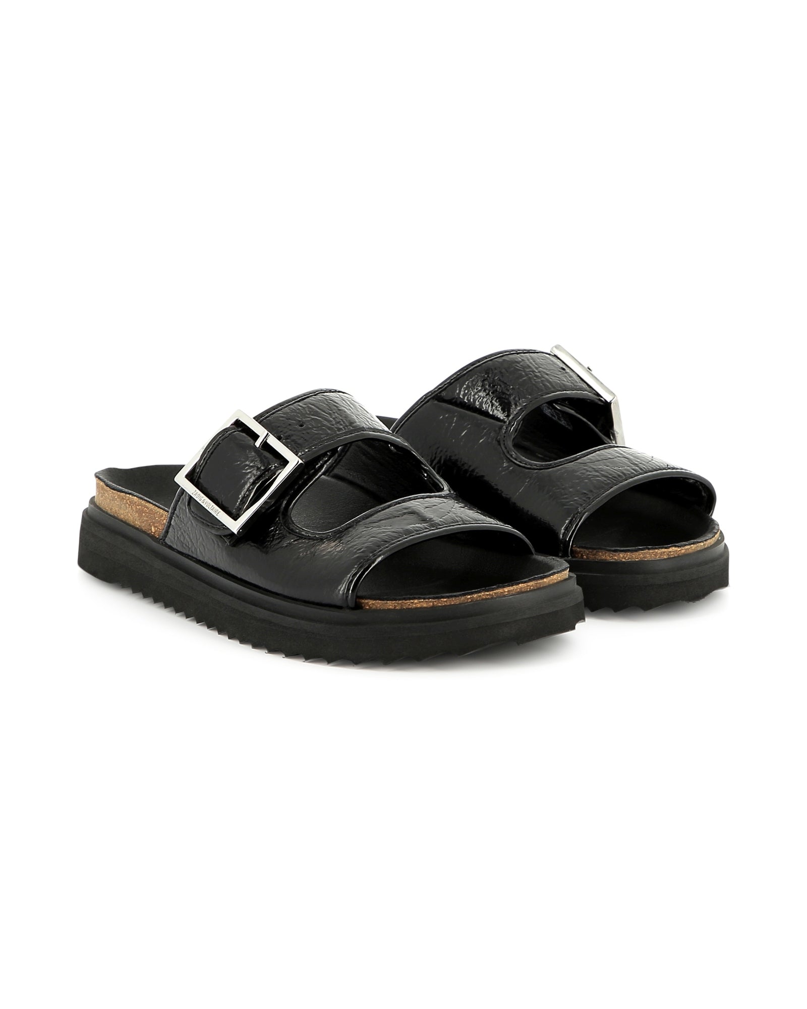 Sandals with buckle fastening in leather - Black