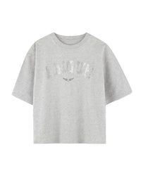 Cotton T-shirt with print - Light Grey Marled