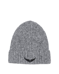 Bonnet en tricot avec broderie - Heather Grey