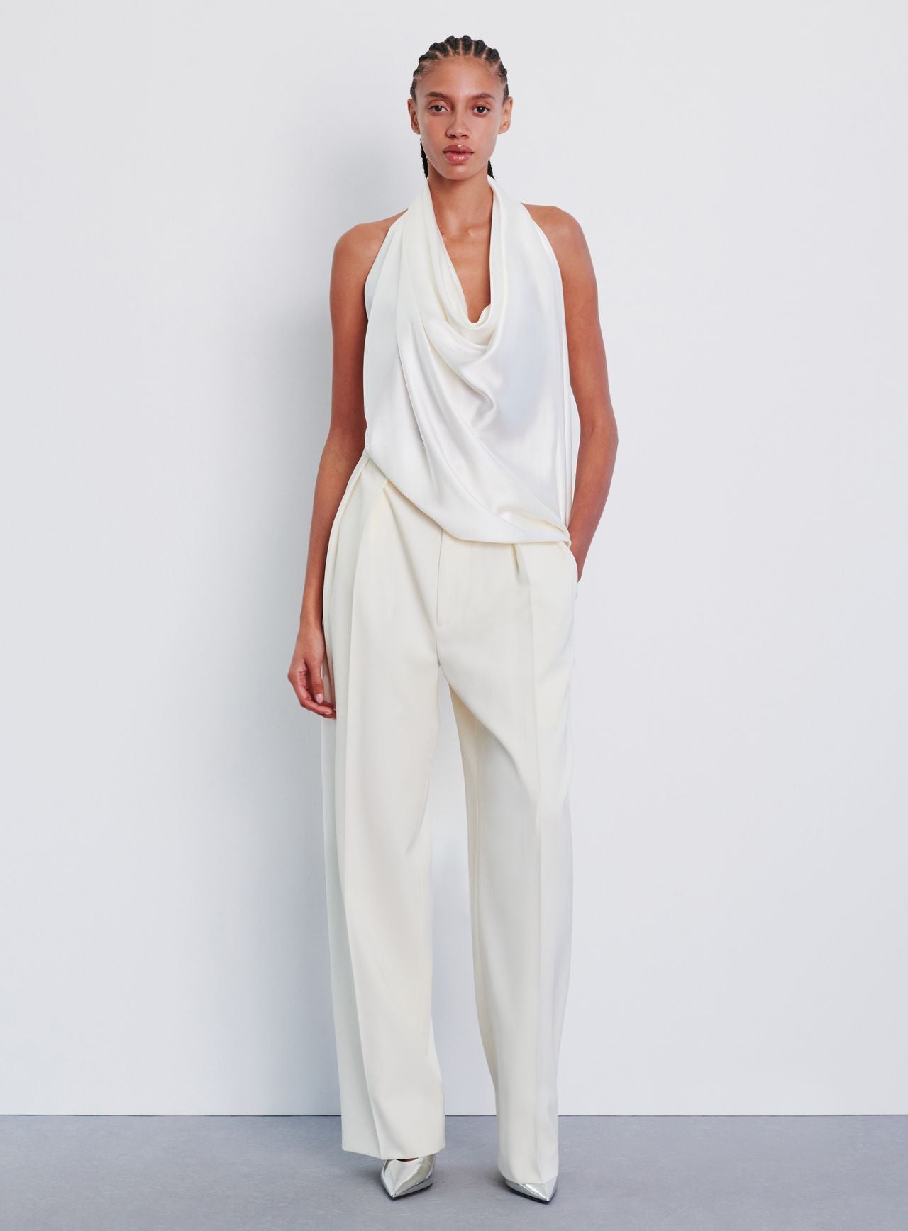 Satin Halter Blouse - Off White