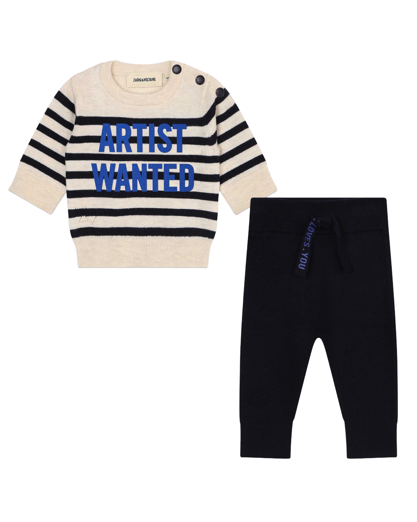 Ensemble pull et pantalon en laine et cachemire - Écru Marine