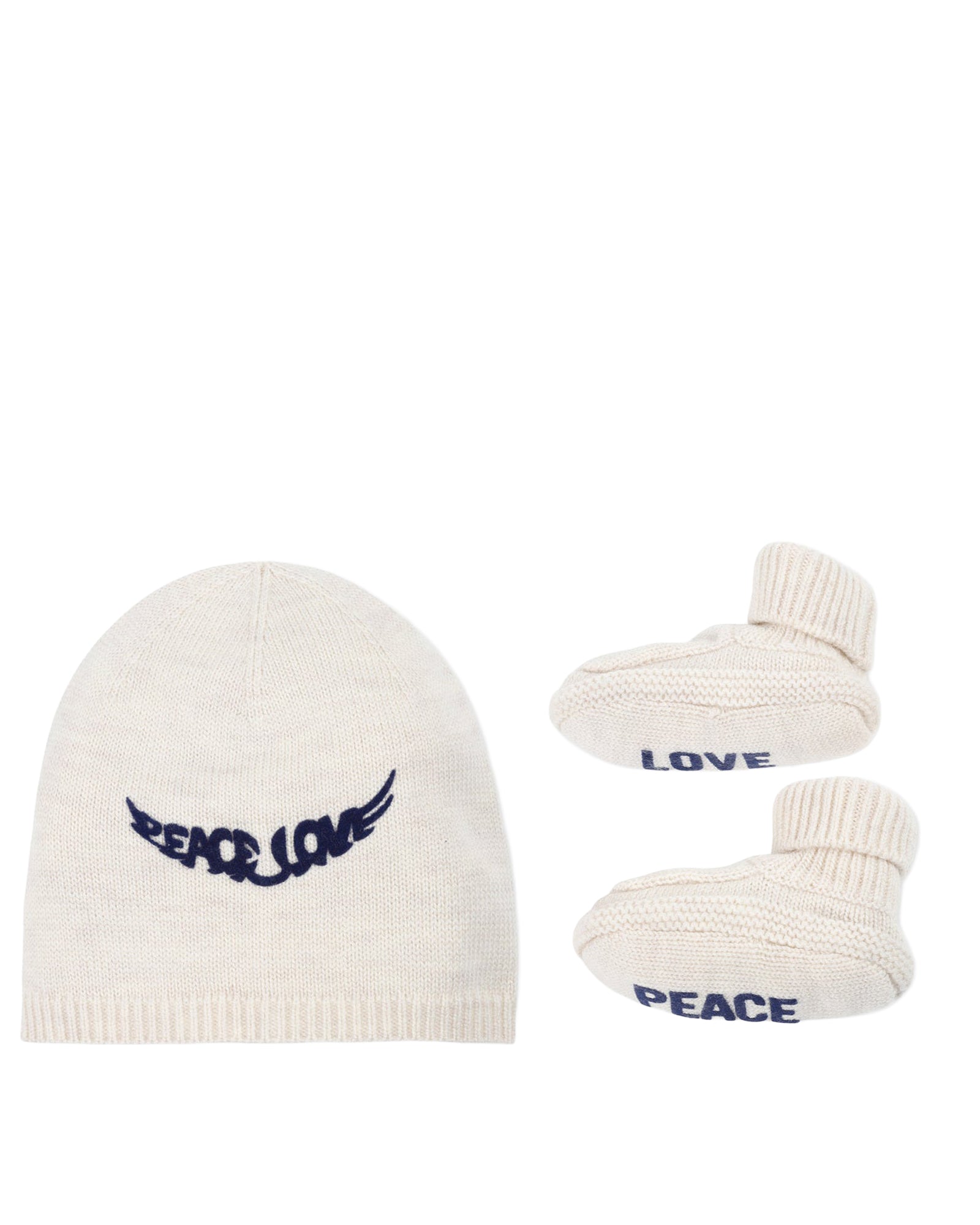 Wool and cashmere bonnet and slipper set - Linen Chiné
