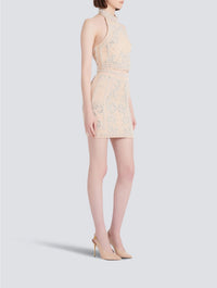 Jupe courte taille haute brodée - Nude Clair