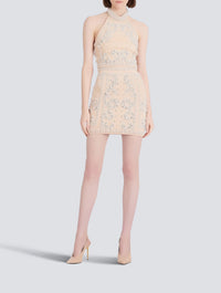 Jupe courte taille haute brodée - Nude Clair
