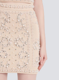 Jupe courte taille haute brodée - Nude Clair