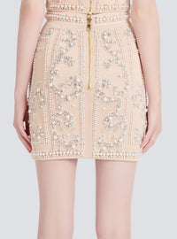Jupe courte taille haute brodée - Nude Clair
