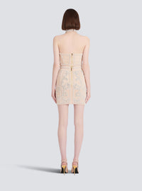 Jupe courte taille haute brodée - Nude Clair