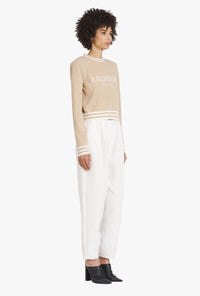 Sweat court en laine avec logo balmain - Sable & Naturel