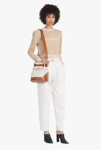 Sweat court en laine avec logo balmain - Sable & Naturel