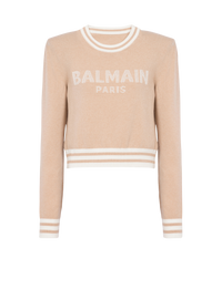 Sweat court en laine avec logo balmain - Sable & Naturel