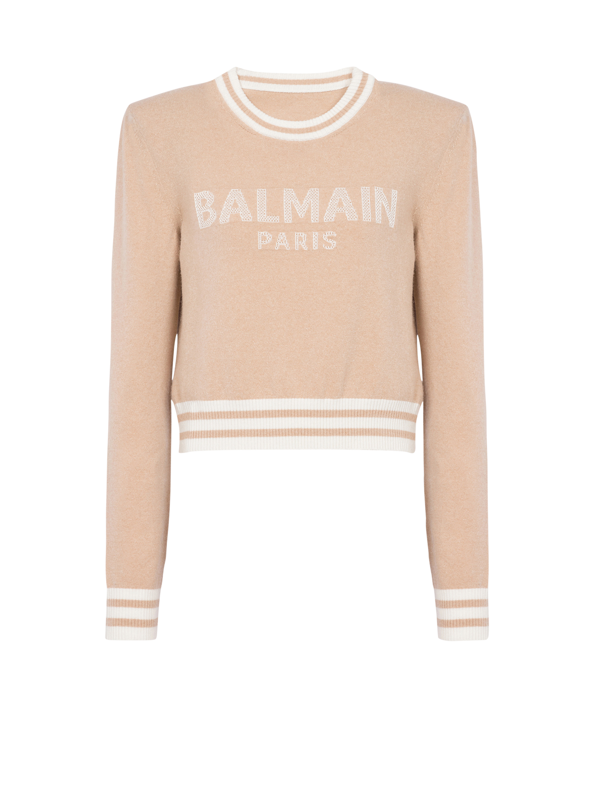 Sweat court en laine avec logo balmain - Sable & Naturel