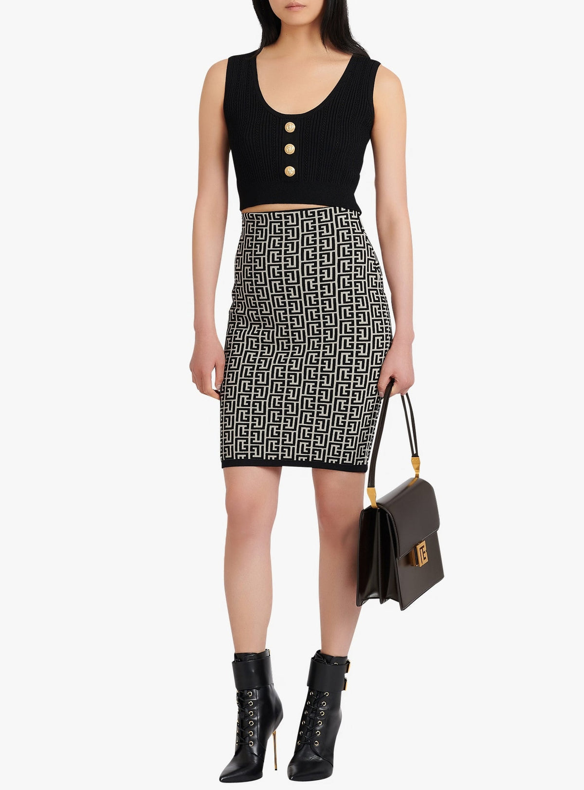 Wool midi skirt - Ivory & Black
