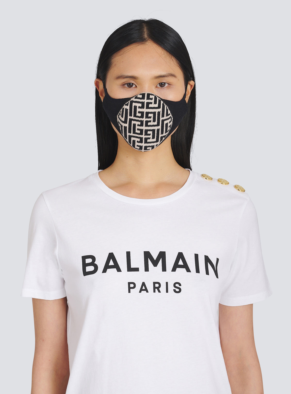 Masque en coton à monogramme balmain - Noir & Ivoire