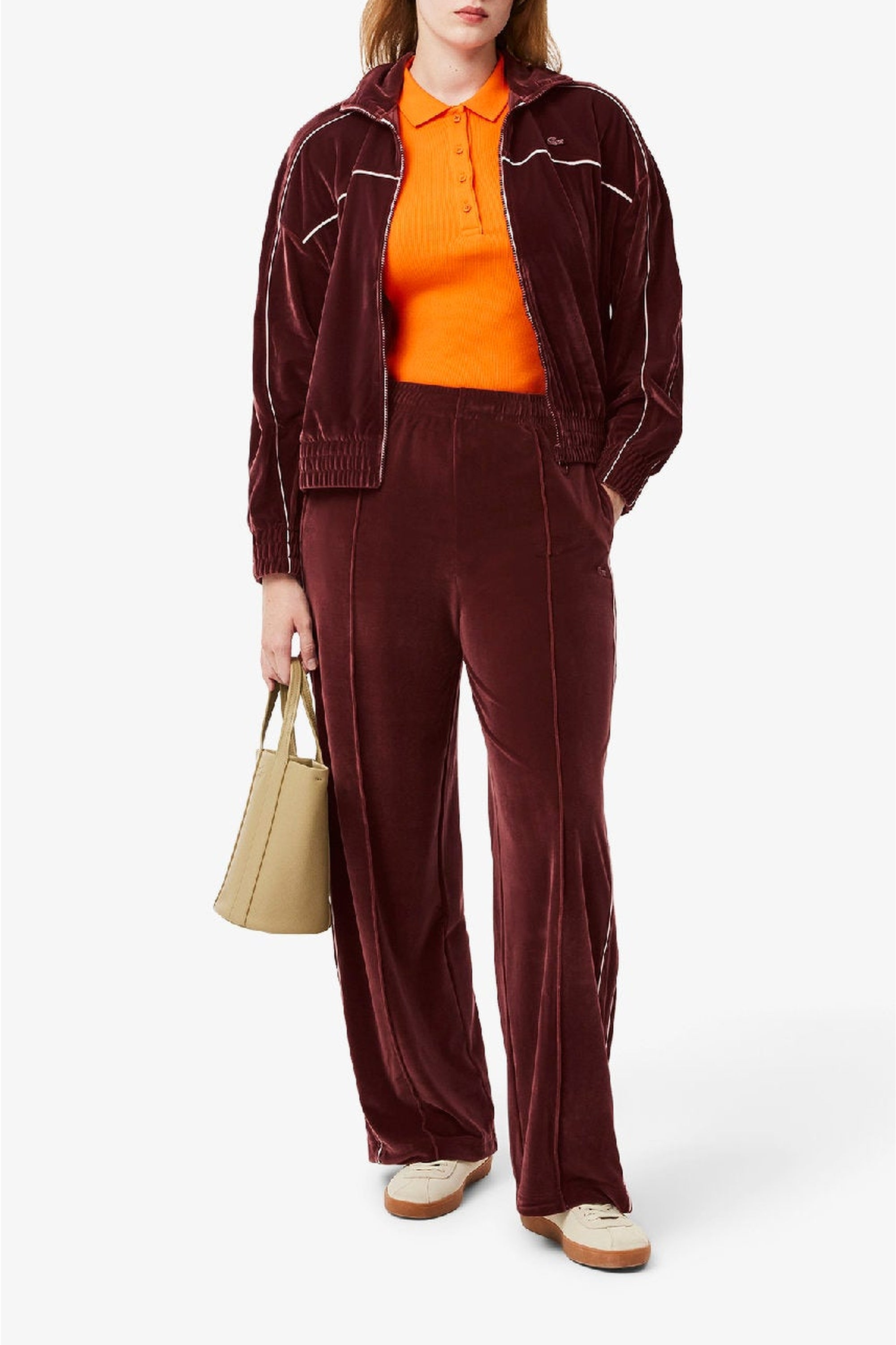 Velour sweatpants - Expresso & White