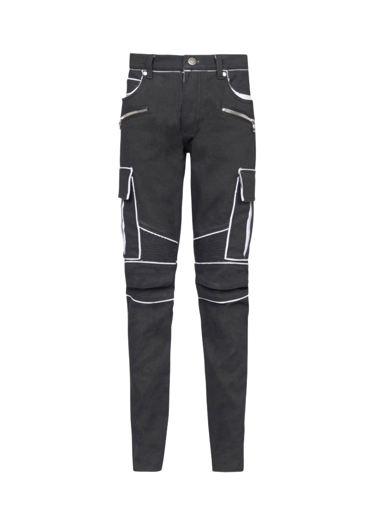 Pantalon fuselé en jean peint - Noir & Blanc