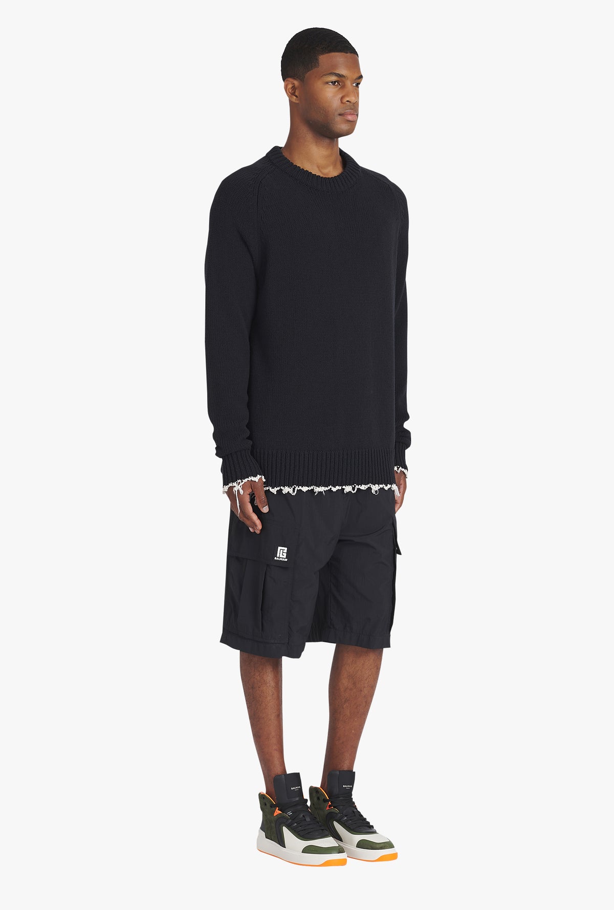 Pullover tricoté destroy - Noir & Naturel
