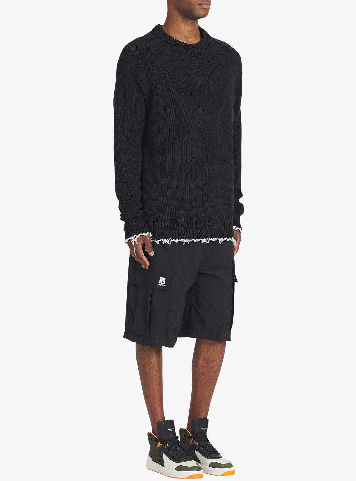 Distressed knit sweater - Black & Natural