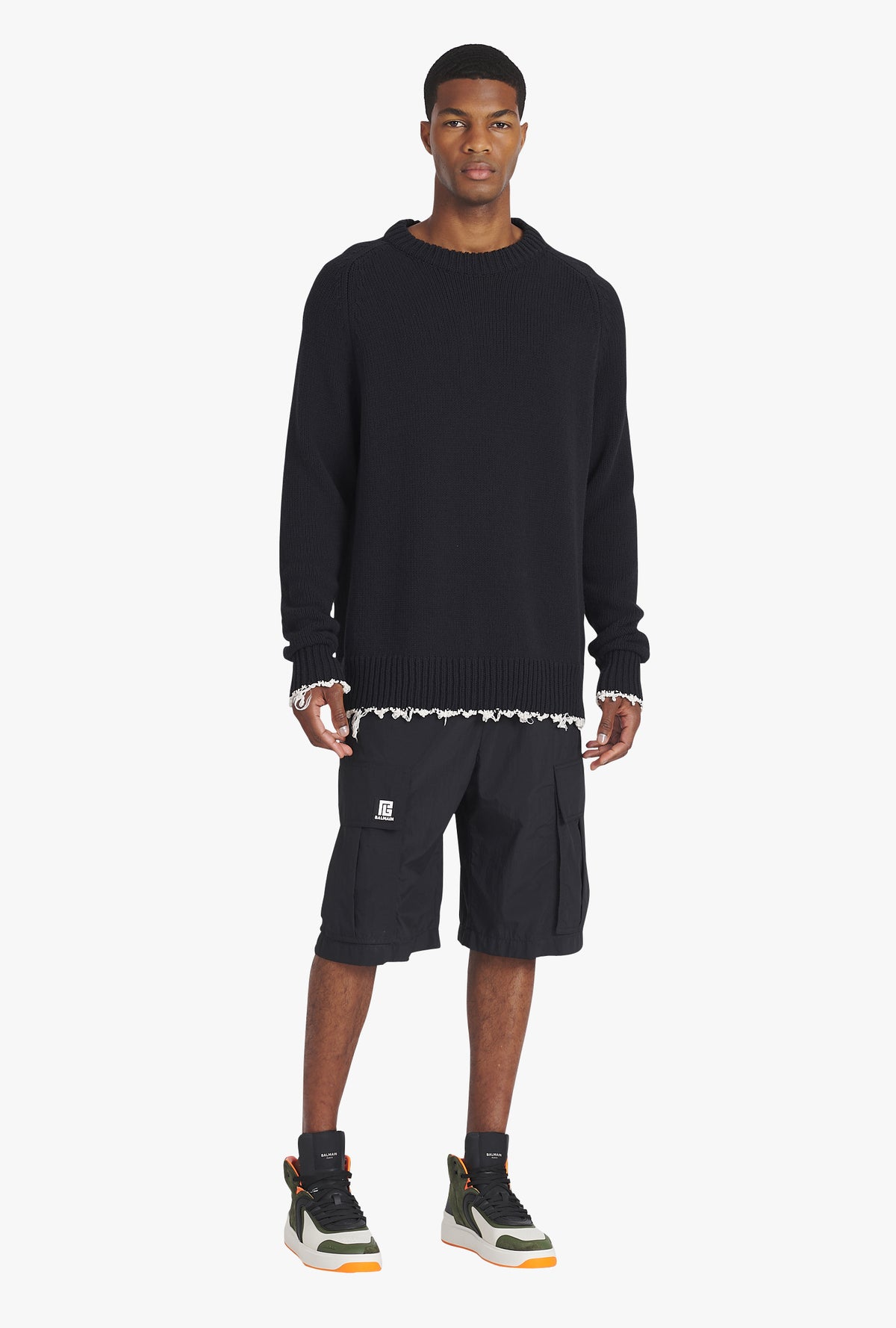 Pullover tricoté destroy - Noir & Naturel