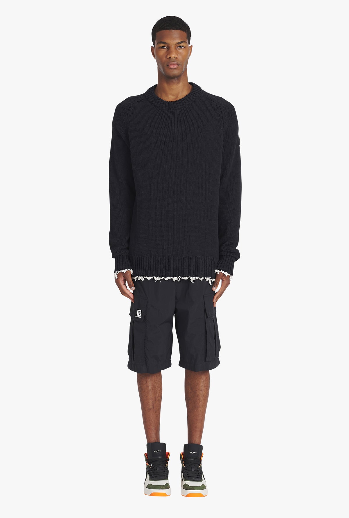 Pullover tricoté destroy - Noir & Naturel