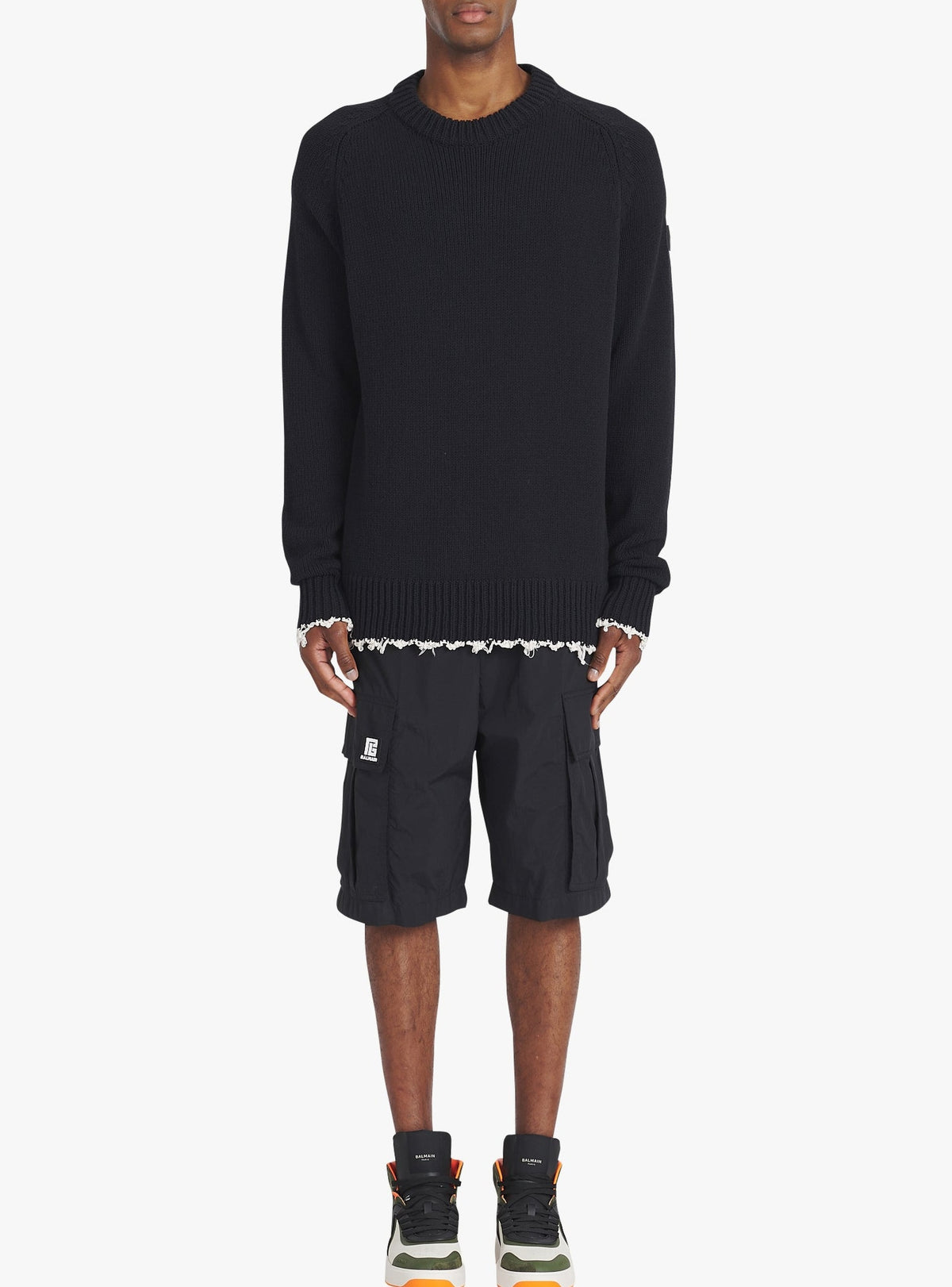 Distressed knit sweater - Black & Natural