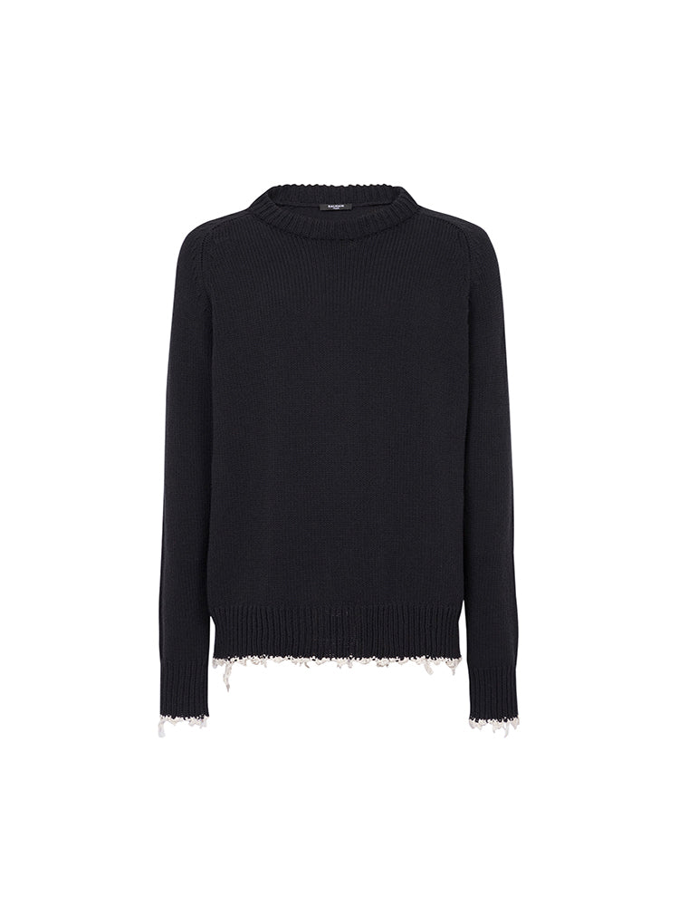 Pullover tricoté destroy - Noir & Naturel