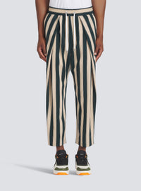Pantalon plissé éco-design à rayures - Sable & Vert Foncé